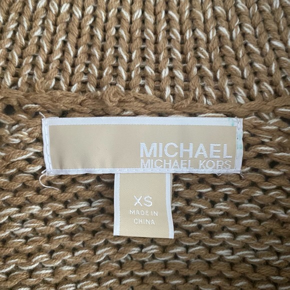 MICHAEL Michael Kors Knitted Cotton Cape Poncho Size XS Toggle Closure Camel Tan - Picture 3 of 8